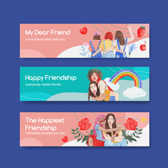 Banner template with National Friendship Day concept,watercolor style