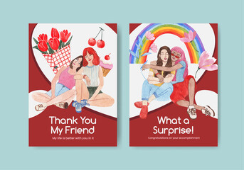 Card template with National Friendship Day concept,watercolor style