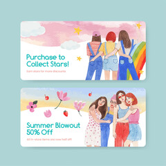 Voucher template with National Friendship Day concept,watercolor style
