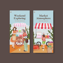 Instagram template with weekend market concept,watercolor style