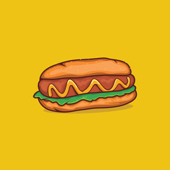hotdog Icon isolated Vector illustration with outline cartoon simple color 