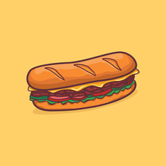 cheese steak Icon isolated Vector illustration with outline cartoon simple color 