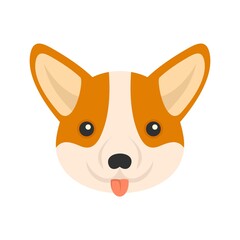 Corgi dog face icon flat isolated vector