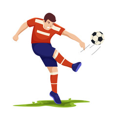 Football players. Soccer sportsmen, people playing with a ball. Athlete goal and kick, isolated sports action and workout vector illustration