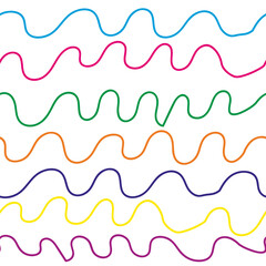 Seamless pattern abstract scribble with hand drawn line. Doodle elements. Sketch vector illustration. Colored ribbons on white background. 