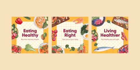 Banner template with healthy food concept,watercolor style