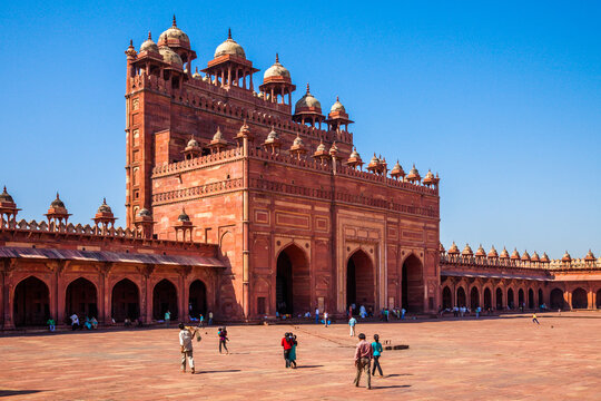 FATEHPUR SIKRI, UTTAR PRADESH, INDIA - MARCH 26, 2011: Buland Darwaza or the "Door of Victory" entrance to the Jama Masjid at Fatehpur Sikri,a UNESCO World Heritage Site.