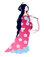 Asian girl in national clothes. Image of a Chinese woman girl isolated from white backdrop.