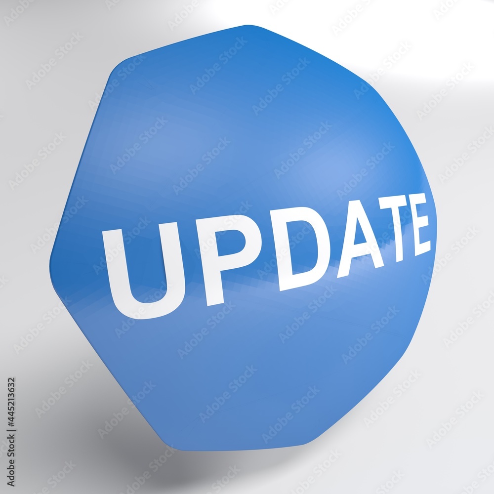 Poster update blue octagonal icon isolated on white background - 3d rendering illustration