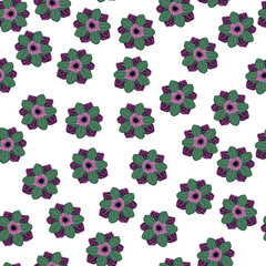 Isolated seamless pattern with random green anemone bud flower elements. White background. Botany style.