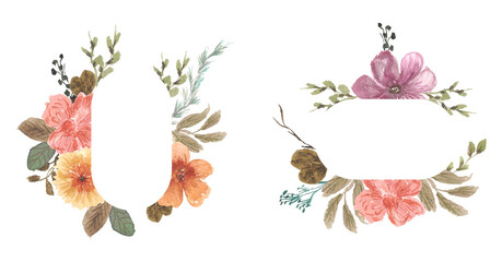 Beautiful floral frame with watercolor