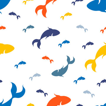 Seamless pattern of silhouettes of fish in the water.