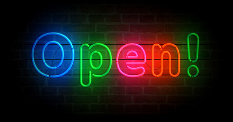 Open neon light 3d illustration