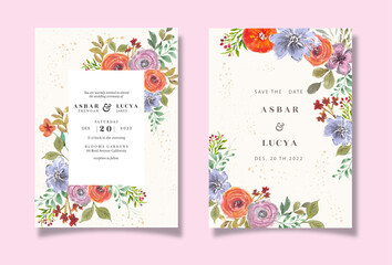 Wedding invitation with colorful flower