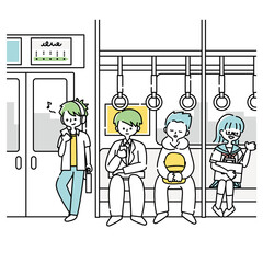 電車で通勤する男性
