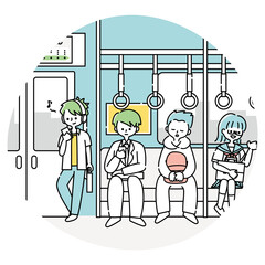 電車で通勤する男性