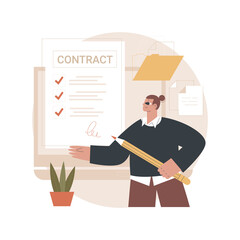 Electronic contract abstract concept vector illustration. E-commerce business documents, digital signature validation, agreement formed online, rules, terms and conditions abstract metaphor.