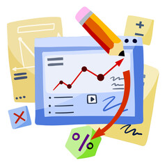 Fototapeta premium Business schedule. Funny infographic. Management and statistics. Cartoon Analytical concept. Drawing Documents and diagram
