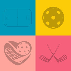 Fototapeta premium Pattern floorball equipment. pattern abstract floorball heart and other equipment.