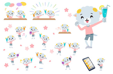 Fototapeta premium ドリンクパーティーに関するひつじの男の子のセット