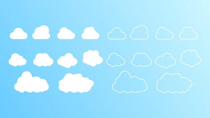 Clouds hand draw set vector on blue background  , Vector illustration EPS 10