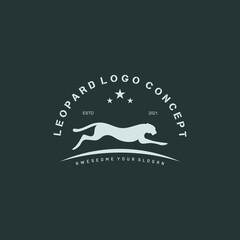 Vintage run leopard logo vector illustration