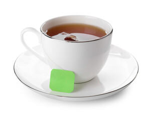 Cup of aromatic hot tea isolated on white