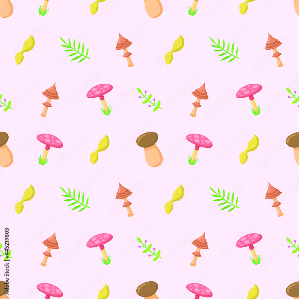 Poster seamless pattern abstract elements mushrooms leaves leaf forest vector design style background illus