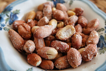 peanuts prepared in a rustic ceramic bowl 