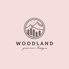 woodland outdoor landscape vector logo symbol illustration design, line art nature logo design