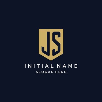 JS monogram initials logo design with shield icon
