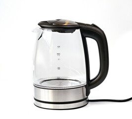 Transparent electric kettle on white background, isolate
