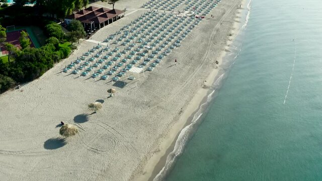 Aerial view of beautiful sea and beach at sunny day, Simeri Mare, Calabria, Southern Italy
