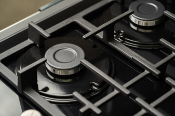 New modern shining metal gas cooker close up