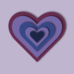 A colored heart looks like it's made of paper on a background. Symbol of love. Vector design element for Valentine s day.