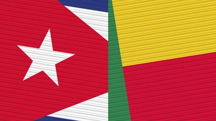 Benin and Cuba Two Half Flags Together Fabric Texture Illustration