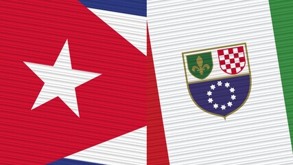 Bosnia and Herzegovina Federation and Cuba Two Half Flags Together Fabric Texture Illustration