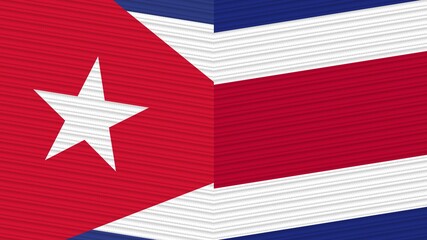 Costa Rica and Cuba Two Half Flags Together Fabric Texture Illustration