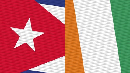 Cote D lvoire and Cuba Two Half Flags Together Fabric Texture Illustration