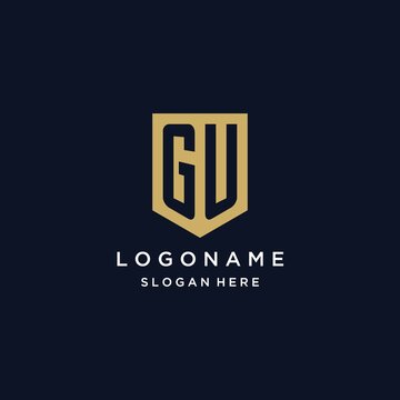 GU monogram initials logo design with shield icon