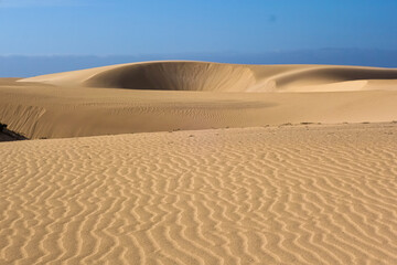 Low light on the sand dunes with blue sky