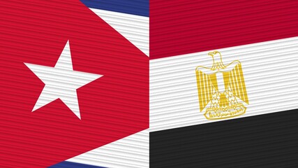 Egypt and Cuba Two Half Flags Together Fabric Texture Illustration