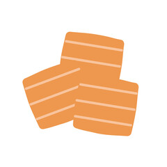 Square cookies with stripes on an isolated background. Appetizer or dessert. Flat design element. Unhealthy food. Illustration.