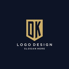 DK monogram initials logo design with shield icon