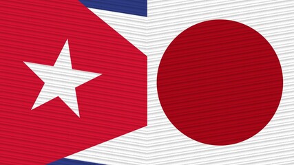 Japan and Cuba Two Half Flags Together Fabric Texture Illustration