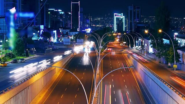 Timelapse of night city traffic. Time-lapse Traffic At Rush Hour. Fantastic Night Traffic