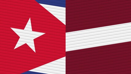 Latvia and Cuba Two Half Flags Together Fabric Texture Illustration