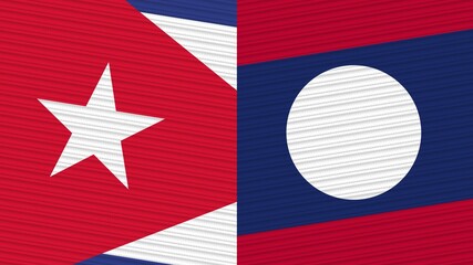 Laos and Cuba Two Half Flags Together Fabric Texture Illustration