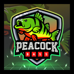 Peacock bass fish mascot. esport logo design