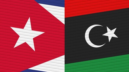 Libya and Cuba Two Half Flags Together Fabric Texture Illustration